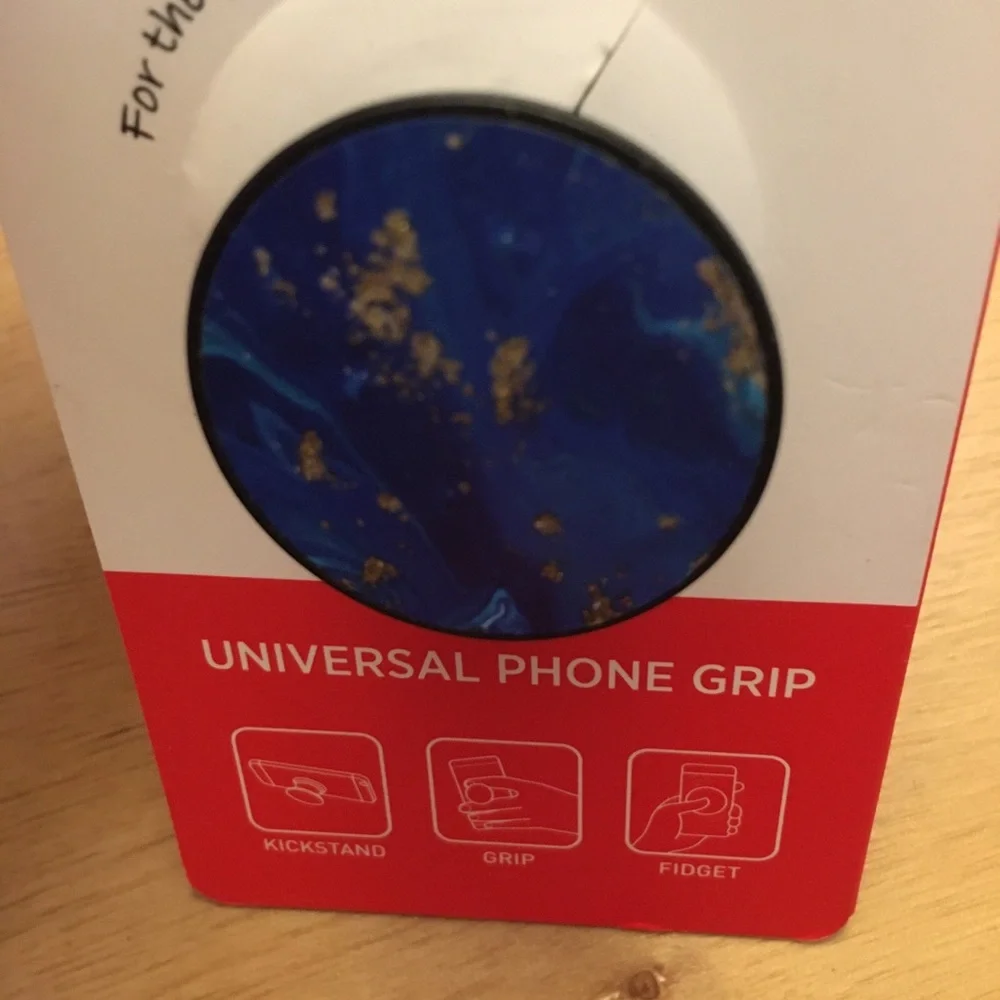 New Universal Phone Grip Blue w/Gold Sparkles Kickstand grip Fidget Pop Socket